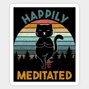 Happily Meditated Cute Cat Yoga Sunset design Magnet